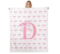 Homewish pink ribbon bow Sherpa Blanket personalized initial D Fuzzy Plush Throw dreamy princess bowknot Fleece Blanket - cute Monogrammed Decor for Bed Couch Baby 30"x40"