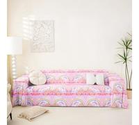 Homewish Pink Unicorn Sofa Cover - Rainbow Print Couch Protector Pastel Pink Floral Sofa Protector Dream Horse Galaxy Stars Couch Slipcover 180x381
