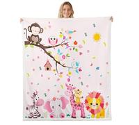 Homewish Pink Woodland Animal Fuzzy Plush Throw Jungle Animals Fleece Blanket Kawaii Lion Giraffe Sherpa Blanket-Cartoon Farm Wildlife Elephant Zebra Bedclothes Room Decor Decor Couch Baby 30"x40"