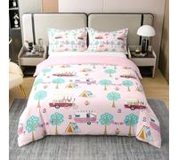 Homewish Polka Dots Cotton Duvet Cover Super King Camping Bedding Set For Kids Boys Girls Holiday Camp Trees Flowers Children Tent Comforter Cover Pink Cabin Soft Breathable Bedclothes