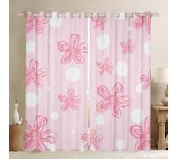 Homewish Polka Dots Floral Blackout Curtains,Kawaii Pink Flower Window Curtains 2 Panel Sets 66 x 90 Inch,Hand Drawn Window Treatments Drapes,Farmhouse Rustic Room Decor