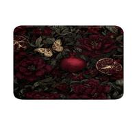 Homewish Pomegranate Bathroom Rug Non Slip Dark Red Floral Bath Mat for Bathroom Boho Butterfly Door Mat for Bedroom - Wild Animal Plants Leaves Bedclothes Room Decor Entrance Rug 16"x24"