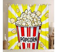 Homewish Popcorn Blackout Curtains 66 x 72 Inch 2 Panel - Striped Geometric Window Curtains for Bedroom - Red Yellow Window Treatments Drapes Festival Movie Cinema Decor