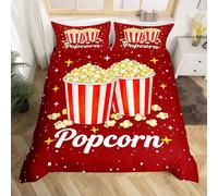 Homewish Popcorn Duvet Cover Set Single Retro Cinema Bedding Set with 1 Pillowcase Red White Polka Dot Bed Set with 2 Pieces Soft Microfiber Quilt Cover for Kids Boys Girls Movie Lovers Decor