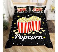 Homewish Popcorn Tubs Single Bedding Set White Polka Dot Black Duvet Cover Movie Lovers Theme Quilt Cover with 1 Pillowcase Microfiber Bedspread for Kids Teens Adults Bedroom Decor