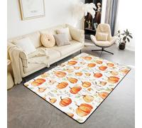 Homewish Pumpkin 100x150 cm Area Rug, Green Leaves Garden Rugs for Living Room, Autumn Harvest Theme Garden Botanica Washable Rug Rural Pastoral Style Fall Decor Farmhouse Indoor Floor Mat