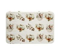 Homewish Pumpkin Bath Mat Bathroom, White Flowers Leaves Door Mat Bedroom Set, Garden Botanica Sunflower Print Bathroom Rug Non Slip -Vintage Retro Rural Pastoral Style Entrance Rug 16"x24"