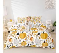 Homewish Pumpkin Bedding Set, Garden Maple Leaves Duvet Cover Set for Kids Girls Boys, Fall Leaves Autumn Harvest Theme Comforter Cover Single Pumpkin Decor Aesthetic Bed Sets