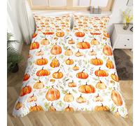 Homewish Pumpkin Duvet Cover Set, Green Leaves Garden Bedding Set for Kids Girls Boys, Autumn Harvest Theme Garden Botanica Bed Sets Super King Fall Decor Farmhouse Comforter Cover