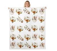 Homewish Pumpkin Fleece Blanket Baby 30"x40",White Flowers Leaves Sherpa Blanket Set,Garden Botanica Sunflower Print Fuzzy Plush Throw Vintage Retro Rural Pastoral Style Decor for Bed Couch
