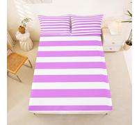 Homewish Purple and White Stripes Bed Sheets King Modern Geometric Striped Fitted Sheet Abstract Horizontal Stripes Bedding Set for Kids Boys Girls,Aesthetic Simple Lines Bed Cover 3 Pcs