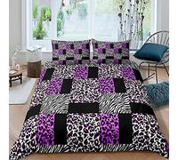 Homewish Purple Black Leopard Bedding Set Cheetah Print Comforter Cover Double Size For Girls Teens Adults Women Bedroom Black Zebra Pattern Duvet Cover Patchwork Style Soft Bedspread Cover