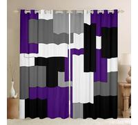 Homewish Purple Geometric Blackout Curtains Black White Gray Window Curtains 2 Panels,66 x 72 Inch,Modern Abstract Art Window Treatments Drapes Geometry Striped Room Decor Curtain