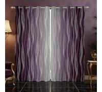 Homewish Purple Grey Curtains & Drapes 46" Wx54 L Geometric Ombre Window Curtains Aesthetics Silver Wavy Striped Blackout Curtains Abstract Gradient Window Treatments 2 Panels Room Decor