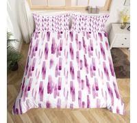 Homewish Purple Pink Girls Double Duvet Cover - Modern Abstract Bedding Chic Room Decor - Watercolor Striped Quilt Cover for Women - Contemporary Graffiti Bed Set Microfiber 200x200cm