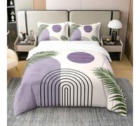 Homewish Purple White and Green King Size Bedding Sets with 2 Pillowcases | Mid Century Modern Boho Cotton Duvet Cover Fashion Minimalist Style Quilt Cover Modern Bohemian Chic Bed Set