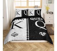 Homewish Queen and King Crown Double Size Bedding Set For Home, Romantic Black Light Grey Mr Mrs Couple Quilt Cover Valentine'S Day Wedding Gifts Duvet Cover, Leopard Rhombus Bed Set