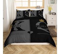 Homewish Queen and King Crown Double Size Bedding Set For Lovers, Romantic Black Grey His Hers Couple Quilt Cover Valentine'S Day Wedding Gifts Duvet Cover For Bedroom, Love Heart Arrow Bed Set