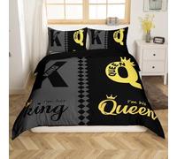 Homewish Queen and King Crown Duvet Cover King Size, Romantic Black Grey Gold His Hers Couple Bedding Set For Adults, Valentine'S Day Wedding Gifts Quilt Cover Cute Love Heart Arrow Bed Set