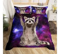 Homewish Raccoon Duvet Cover Galaxy Bedding Set King Size,Boys Starry Sky Comforter Cover Set for Child Teens Youth Man,Ferret Quilt Cover Wild Animal Bedroom Decor Blue Purple
