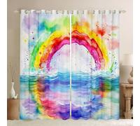 Homewish Rainbow Blackout Curtains for Bedroom, Watercolor Tie Dye Window Curtains 2 panel Sets 66 x 72 Inch,Gradient Green Yellow Red Blue Lake Decor Ink Art Window Treatments Drapes