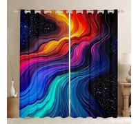 Homewish Rainbow Galaxy Window Curtains 52 x 63 Inch 2 Panel Sets - Neon Geometric Blackout Curtains Blue Orange Black Stripe Window Treatments Drapes Colorful Lines for Bedroom