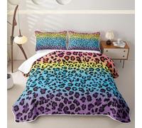 Homewish Rainbow Leopard Print Quilted Bedspread King | Gradient Cheetah Microfiber Coverlet Kids Girls Women Vibrant Ombre 3-Piece Quilt Set Dreamy Multicolor Art Bedding