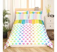 Homewish Rainbow Striped Duvet Cover Single Colorful Heart Pattern Bedding Set Kawaii Geometric Stripes Comforter Cover Rainbow Ombre Bedroom Decor Quilt Cover For Girls Kids Women Teen