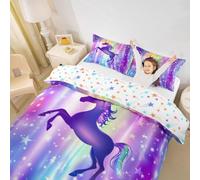 Homewish Rainbow Unicorn Duvet Cover Girls Unicorn Double Bedding Set Galaxy Starry Sky Quilt Cover Cute Kawaii Animal Bedspread Cover For Kids Teen Women Room Decor 3 Pcs