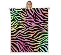 Homewish Rainbow Zebra Stripes Fleece Blanket Throw 127x152cm Colorful Gradient Animal Print Warm Plush Sherpa Blanket Friends Family Vibrant Geometric Lines Fuzzy Plush Throw for Bed Sofa Couch