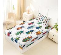 Homewish Realistic bugs Bed Sheets Single multicolored beetle Fitted Sheet Colorful Insect Reptile Animal Bedding Set, rustic Nature Animal Bed Cover 2 Pcs