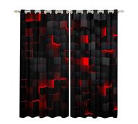 Homewish Red And Black Blackout Curtains for Boys Bedroom 66x90 Neon Geometric Checkered Window Curtains 2 Panel Sets Abstract Square Grid Window Treatments Drapes Glowing Plaid Check Decor