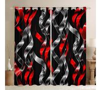 Homewish Red And Black Striped Window Curtains 52 x 63 Inch Abstract Geometric Blackout Curtains for Bedroom,Geometry Swirl Lines Window Treatments Modern Art Aesthetic Drapes Decor 2 Panels