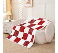 Homewish Red and White Glitter Grid Fleece Blanket Twin 152x203cm