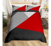 Homewish Red Black Gray Duvet Cover Set with 2 Pillowcases - Super King Size, 100% Soft & Breathable Polyester, Zip Closure - Patchwork Geometric Bedding - Modern Simple Pattern with Black Reverse