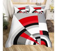 Homewish Red Black Grey Bedding Set Single,Geometric Graphics Comforter Cover Abstract Triangular Semicircle Duvet Cover For Adults Men Women Irregular Arrangement Quilt Cover With 1 Pillow Case