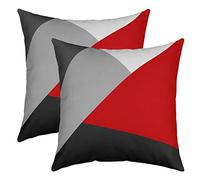 Homewish Red Black Grey Pillow Cases All Season, Simple Geometric Patchwork Throw Pillow Covers Pack of 2, Modern Cushion Covers for Bed Couch, Microfiber Soft Square Throw Pillow Covers, 60 x 60 cm