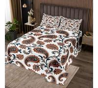 Homewish Red Blue Flower Coverlet Set Single Bohemian Flowers Bedspread Exotic Floral Boho Quilt Set for Kids Teens Girls,Watercolor Abstract Paisley Bedding Quilted