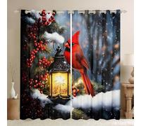Homewish Red Cardinal Window Curtains 52 x 63 Inch 2 Panel Sets-Christmas Cardinal Bird Blackout Curtains,Winter Theme Snowflake Window Treatments Drapes | Xmas Decorations Quilt for Bedroom
