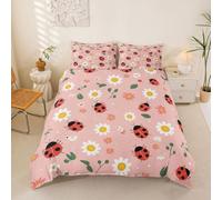 Homewish Red Ladybug Single Duvet Cover Daisy Flowers Bedding Set Cute Cartoon Ladybird Quilt Cover Reptile Beetles Bed Sets pink