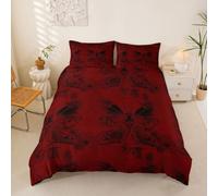 Homewish Red Moth Super King Bedding Set Trippy Butterfly Duvet Cover Exotic Moth Quilt Cover Vintage Grunge Style Bed Sets