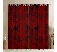 Homewish Red Moth Window Curtains 66 x 72 Inch 2 Panel Sets - Trippy Butterfly Blackout Curtains Exotic Moth Window Treatments Drapes Vintage Grunge Style for Bedroom