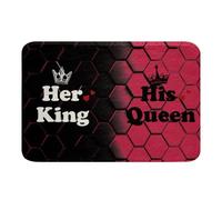 Homewish Red Pink Valentine King And Bathroom Rug Non Slip Her King And His Crown Bath Mat for Bathroom Romantic Couple Door Mat for Bedroom - Him And Her Warm Soft Bedclothes Entrance Rug 20"x32"