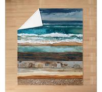 Homewish Retro Ocean Coastal Flannel Blanket 90"x90" for Couch Bed