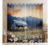 Homewish Retro Rustic Blackout Curtains 52 x 90 for Living Room | Spring Farmhouse Eyelet Curtains for Bedroom Daisies Floral Pattern Window Drapes 2 Panels