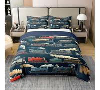 Homewish Retro Train Bedding Single Large Steam Train Coton Duvet Cover Set Old Steam Engine Quilt Cover Vintage Locomotive Car Bed Sets