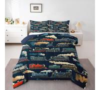 Homewish Retro Train Single Duvet Set - Large Steam Train Bedding Set Old Steam Engine Quilt Set - Vintage Locomotive Car Coverless Duvet