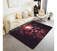 Homewish Rose Grey Red Teal Blue Sugar Skull Area Rugs 150x200cm for Bedroom Living Room - Floral Modern Floor Carpet Gothic Valentine Large Rugs Flowers Warm Soft Bedclothes Non Shedding Carpet