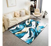 Homewish Royal Blue and Gold Area Rugs 100x150cm for Bedroom Living Room - Abstract Geometric Modern Floor Carpet - Art Minimalist Style Chic Large Rugs - Simple Sketch Non Shedding Carpet
