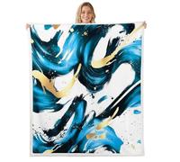 Homewish Royal Blue and Gold Blanket 60x80 Inches - Abstract Modern Geometric Fleece Blanket - Art Minimalist Style Chic Throws - Graffiti Line Simple Sketch Aesthetic Sofa Throw